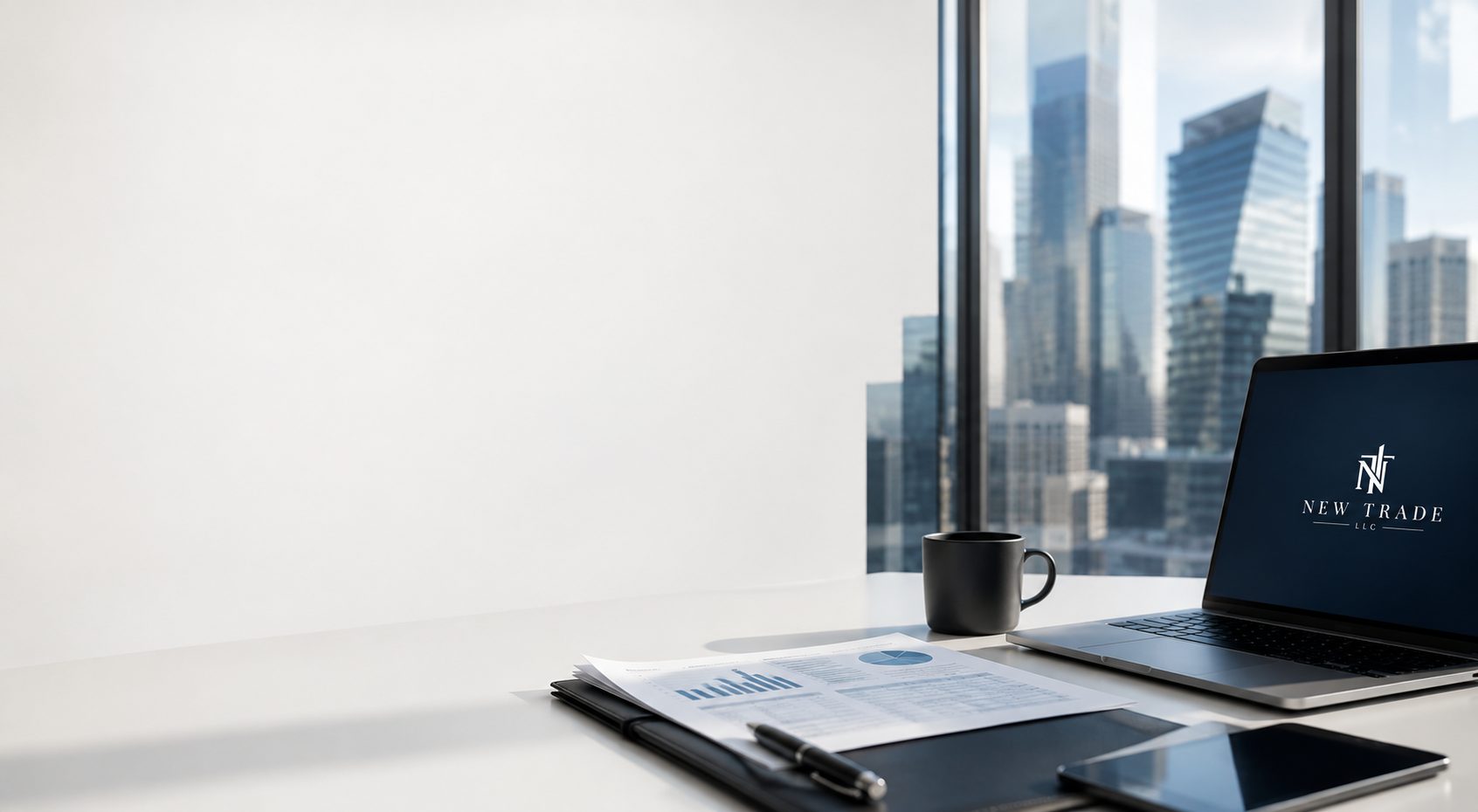 Office with city skyline view